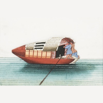 船只通草画