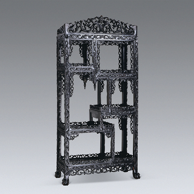 酸枝雕缠枝花卉纹博古架